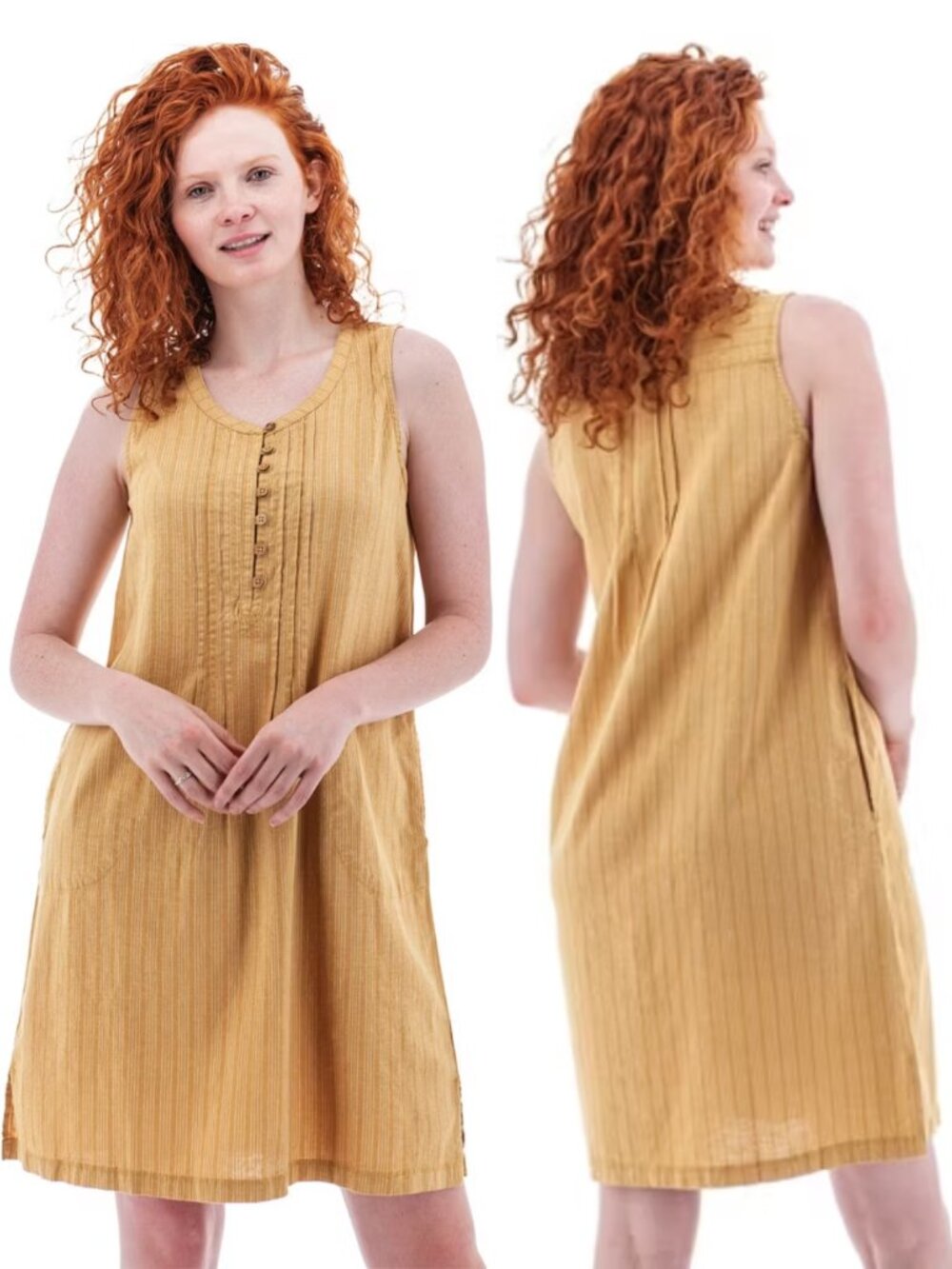 AVENTURA Breezy Pintuck Swing Dress Pockets Hemp Sustainable Boho Lightweight S